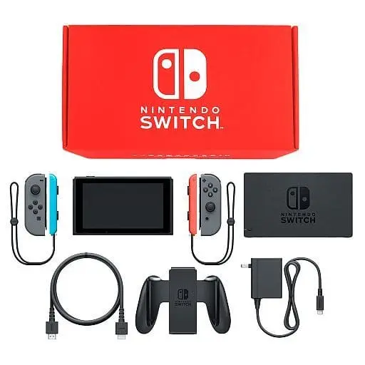 Nintendo Switch - Video Game Console (Nintendo Switch本体 カラーカスタマイズ /Joy-Con(L/R)グレー/Joy-Conストラップ：ネオンレッド/ネオンブルー)