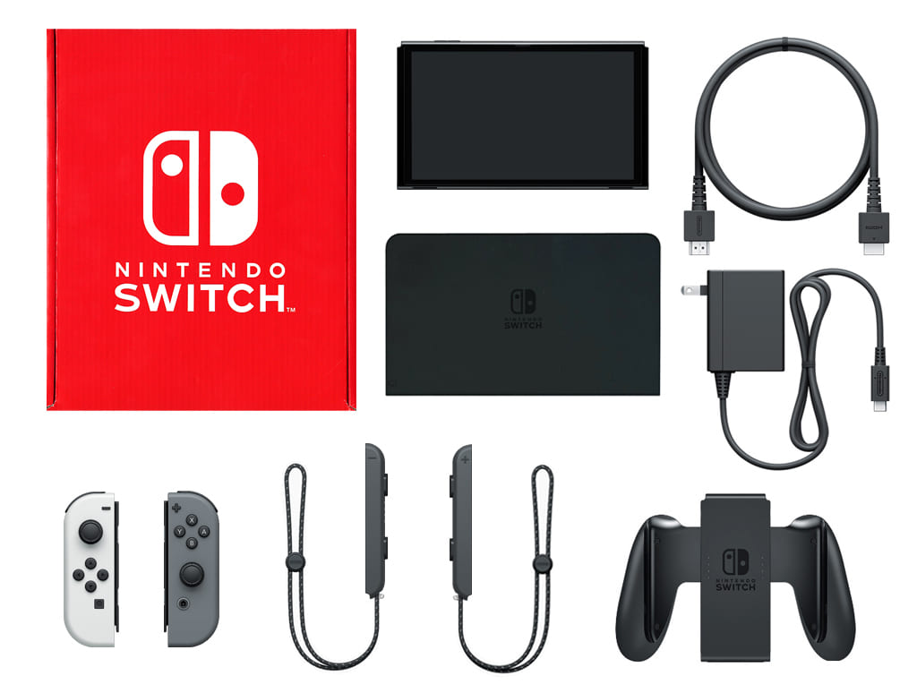 Nintendo Switch - Video Game Console (Nintendo Switch本体(有機ELモデル)カラーカスタマイズ/Joy-Con(L)ホワイト(R)グレー/Joy-Conストラップ：ブラック)