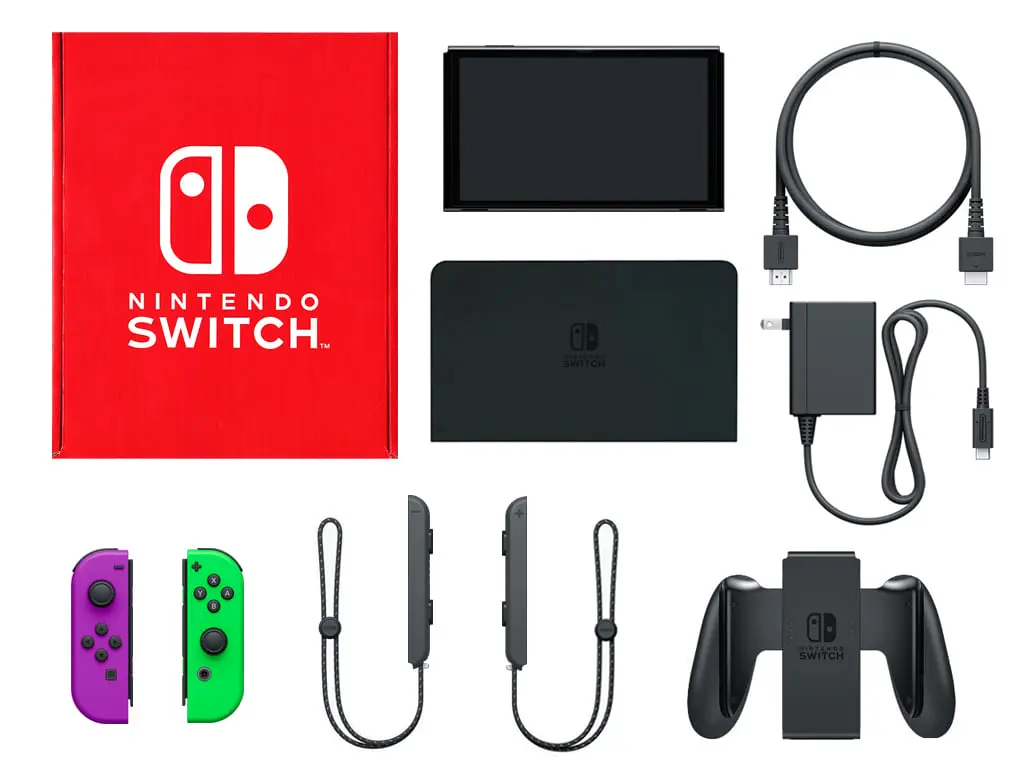 Nintendo Switch - Video Game Console (Nintendo Switch本体(有機ELモデル)カラーカスタマイズ/Joy-Con(L)ネオンパープル(R)ネオングリーン/Joy-Conストラップ：ブラック)