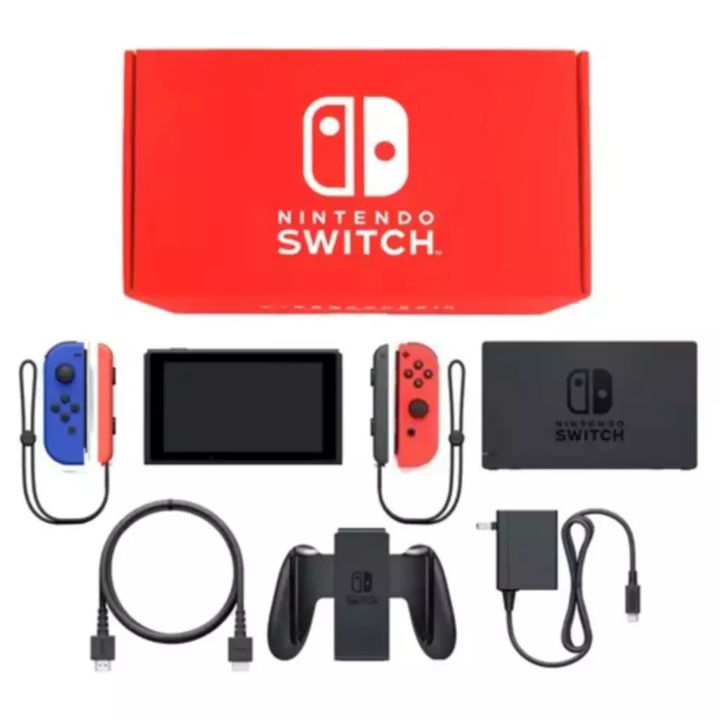 Nintendo Switch - Video Game Console (Nintendo Switch本体(有機ELモデル)カラーカスタマイズ/Joy-Con(L)ブルー(R)ネオンレッド/Joy-Conストラップ：ネオンレッド/ブラック)